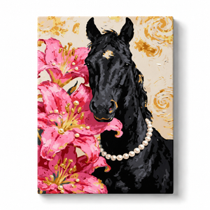 Black Horse with Pink Lilies Paint by Numbers Kit