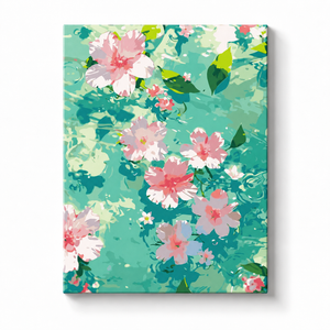 Blush Flowers on Aqua Paint by Numbers Kit