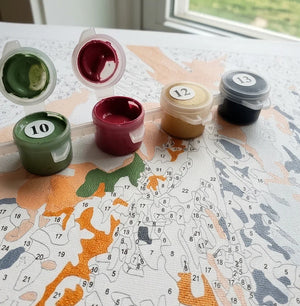 Numbered canvas and paint pots