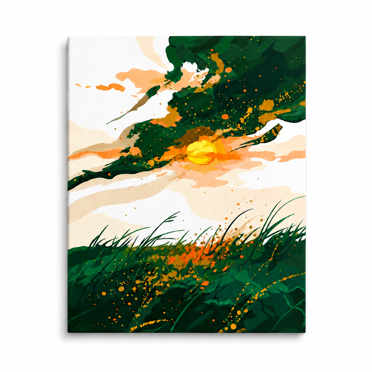Sunlit splendor in abstract greens and oranges