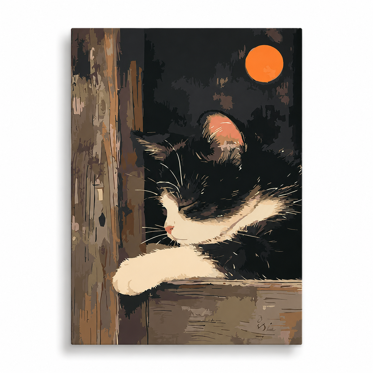 Black and White Cat with Moon