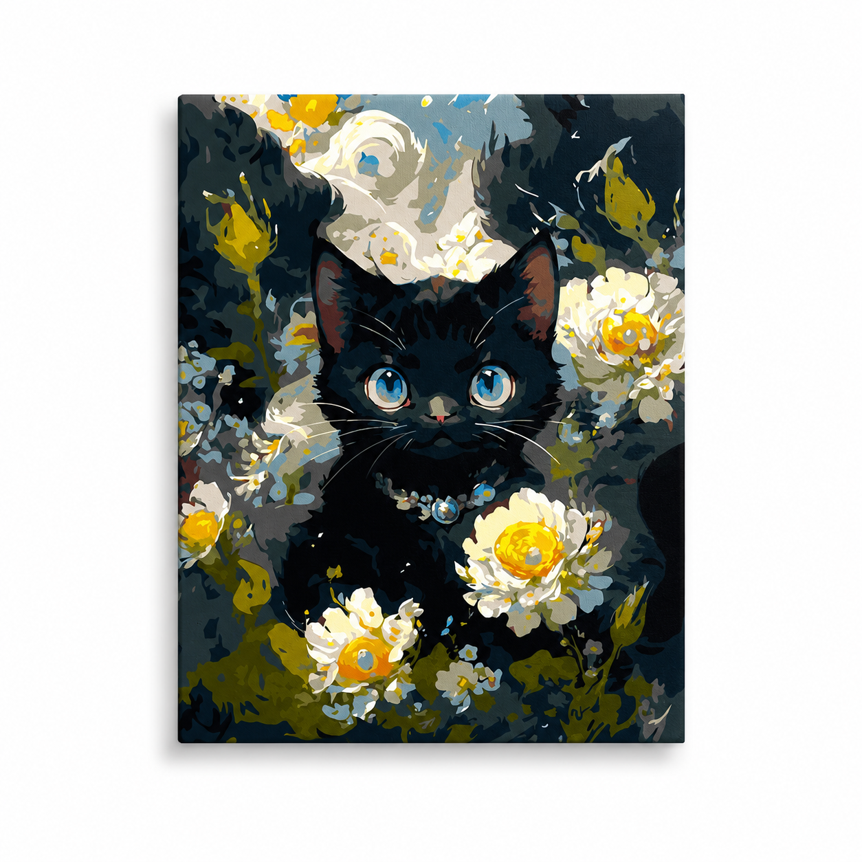 Black Cat and Flowers