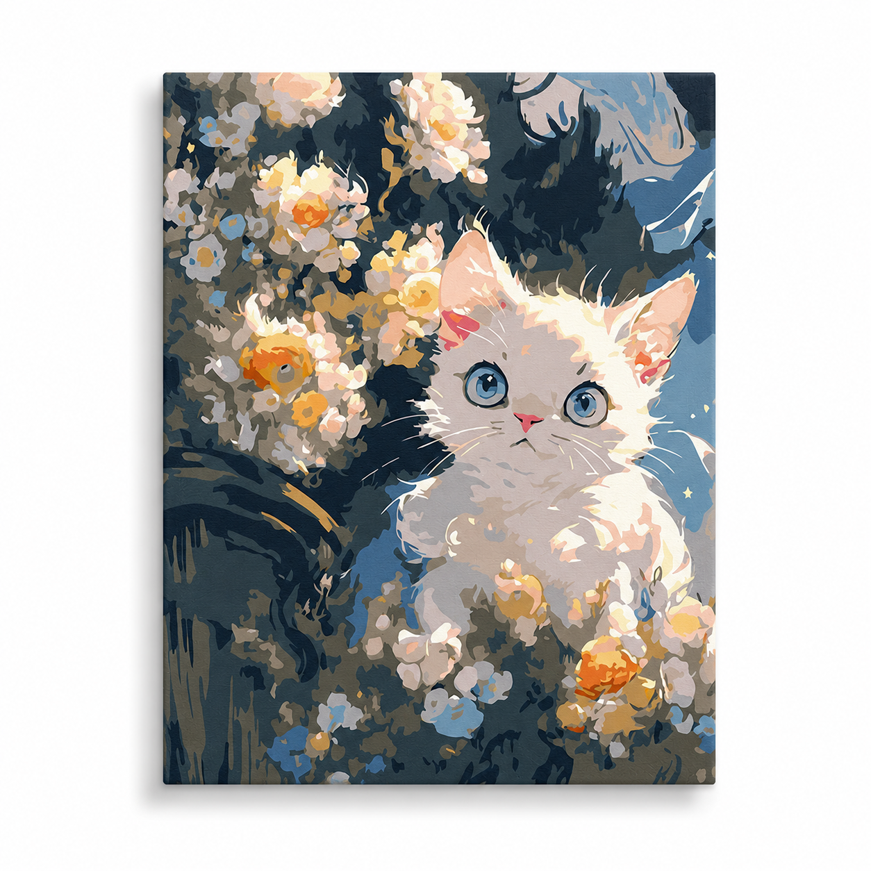 White Cat and Flowers