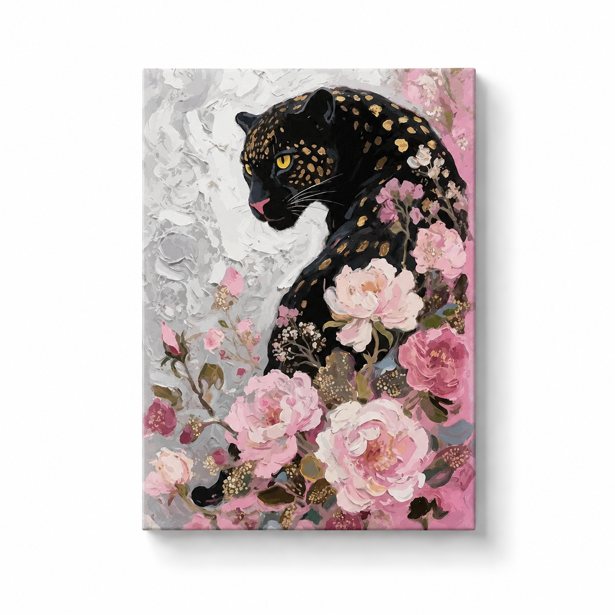 Black Panther with Pink Roses Paint by Numbers Kit