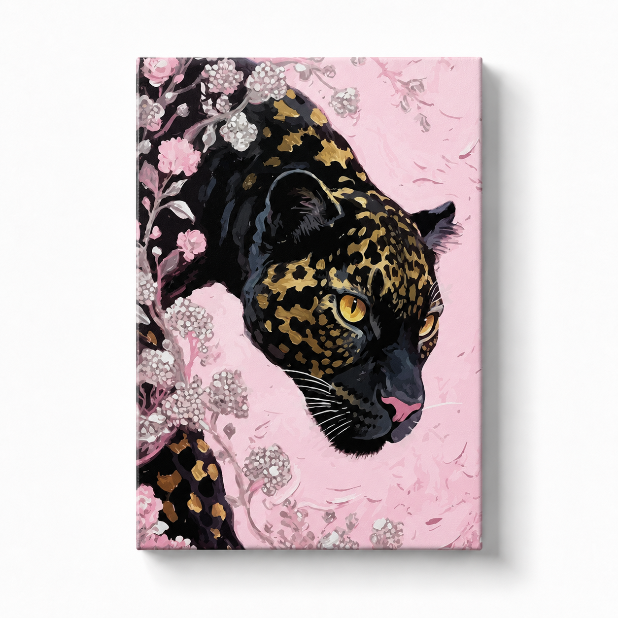 Golden Panther with Pink Blooms Paint by Numbers Kit
